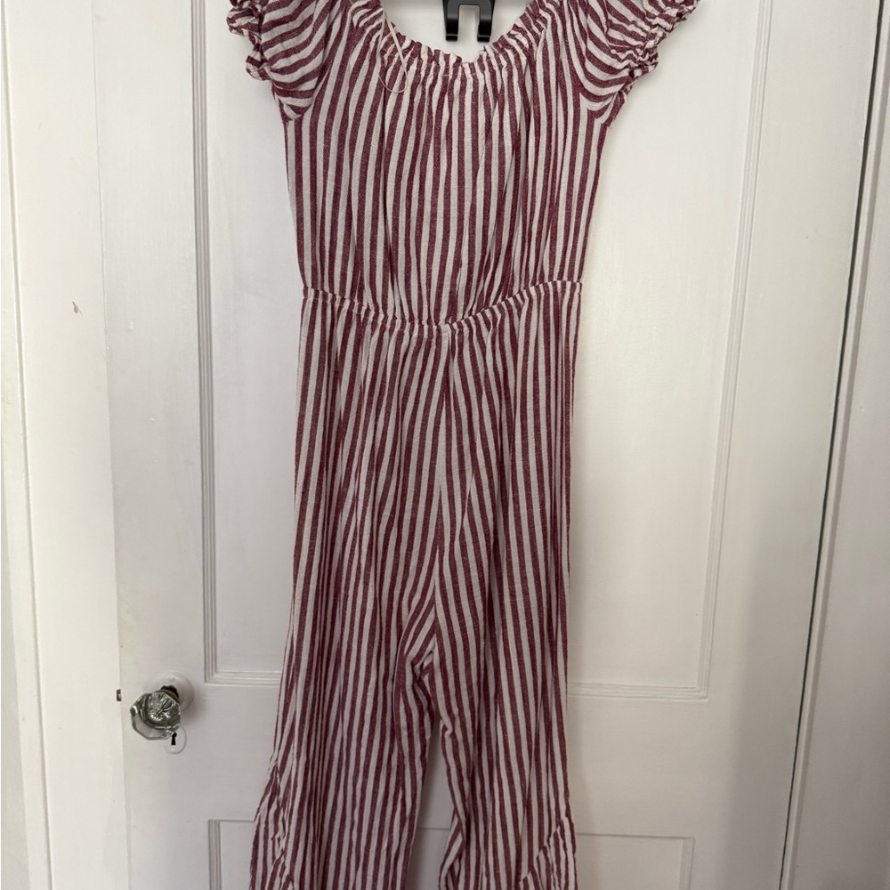 Moon River Free People Off-Shoulder Pink and White Striped Jumpsuit - Picture 5 of 5